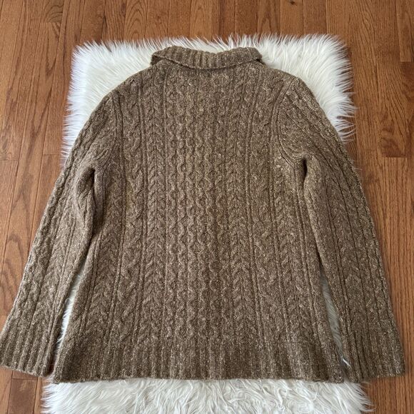 LL Bean Vintage Wool Sweater Women’s Large Cableknit Fisherman Chunky Cardigan - Picture 2 of 6